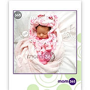 Nyloni Lashia joined the competition — help win amazing prizes! newborn, baby, sleeping, infant, portrait, pink, blanket, hood, swaddled, bed, indoor, close_up, face, peaceful, cute, text_overlay, watermark, photograph, soft_lighting, nursery