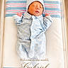 Gabriel joined the competition — help win amazing prizes! newborn, baby, infant, sleeping, hospital, blanket, clothing, hat, bed, portrait, cute, child, peaceful, wrapped, blue, text_overlay, welcome, hospital_bed, infant_clothing, sleep