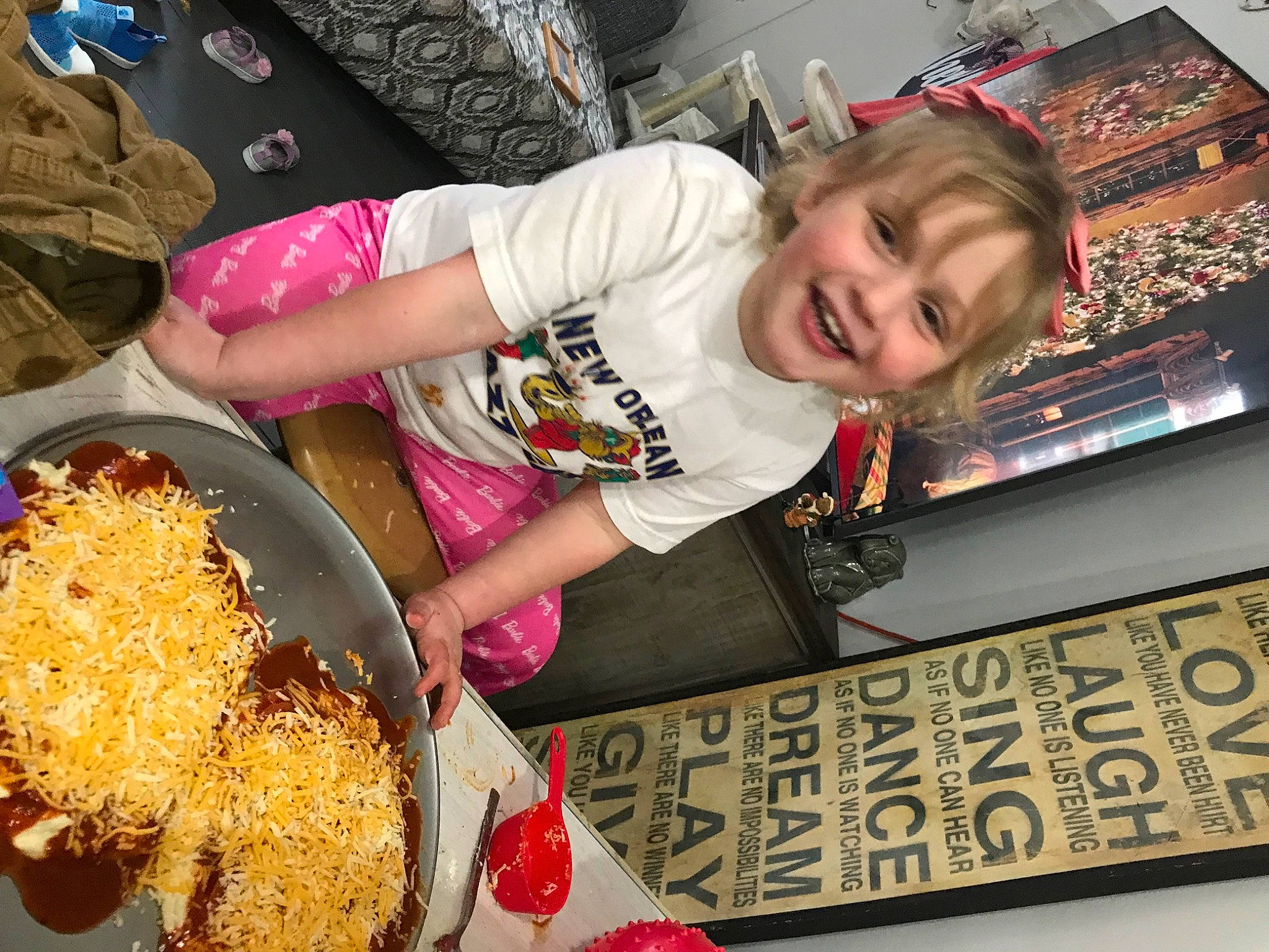 Gracelynn is registered to the contest to win money with this photo: child, comfort_food, cooking, cuisine, dish, event, food, food_processing, fun, happy, ingredient, joy, mixture, person, recipe, seed, side_dish, smile, staple_food, sweetness