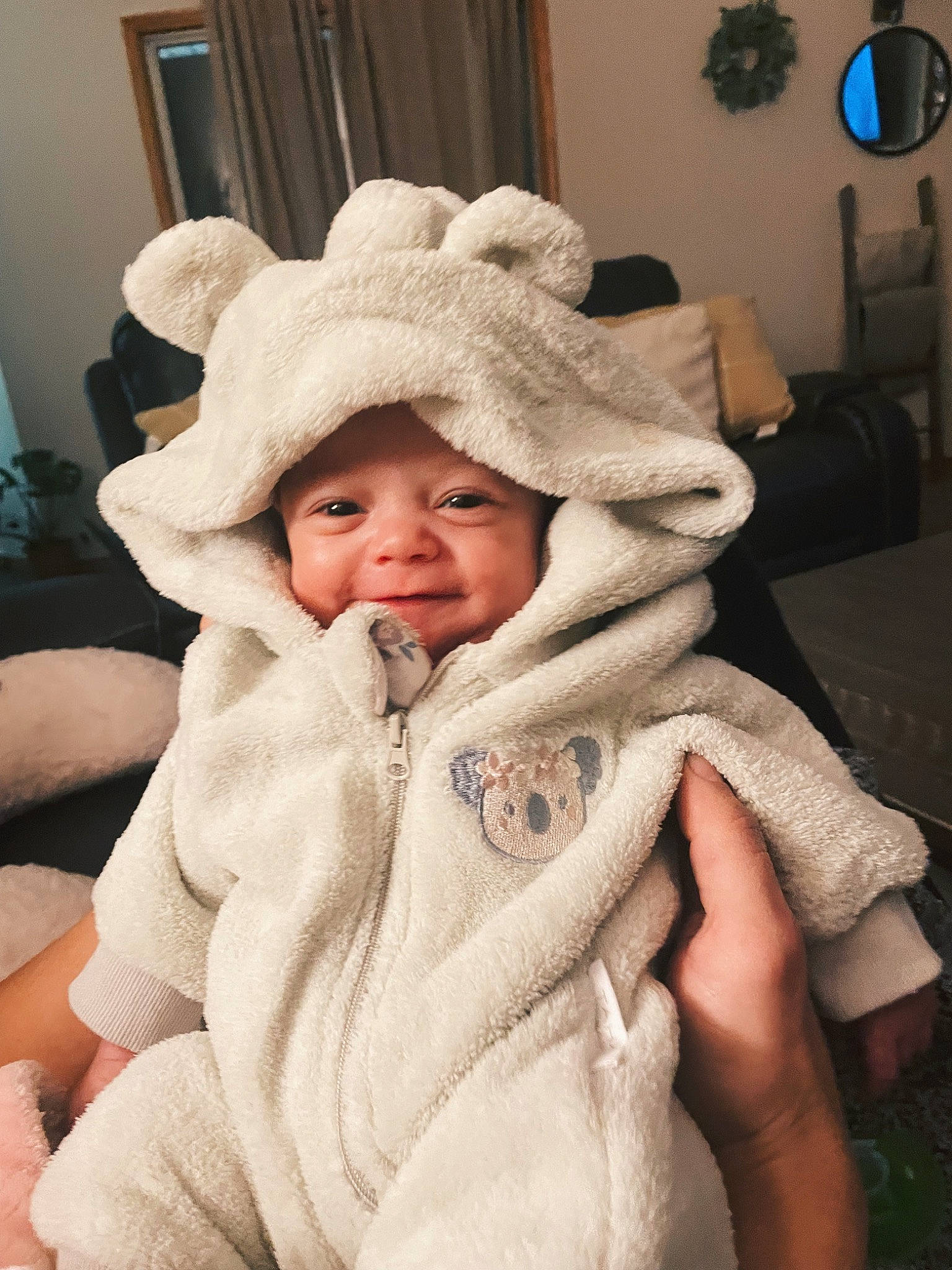 Kiana joined the competition — help win amazing prizes! baby, baby_toddler_clothing, cap, cheek, child, comfort, curtain, facial_expression, fur, fur_clothing, happy, headwear, linens, nose, person, picture_frame, skin, sleeve, smile, toddler