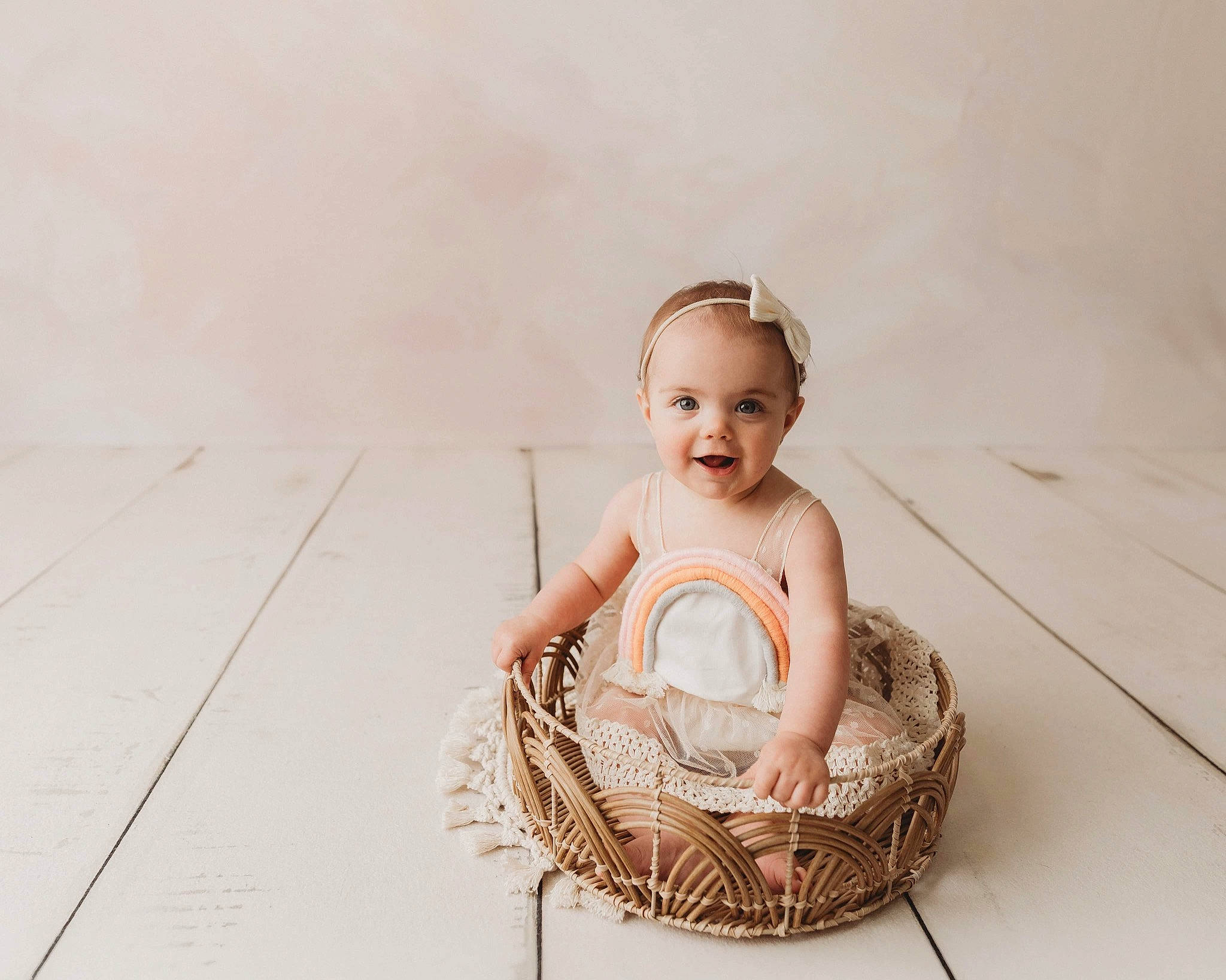 Brielle joined the competition — help win amazing prizes! baby_toddler_clothing, basket, child, comfort, fashion_accessory, flash_photography, flooring, fun, grass, hair_accessory, happy, headpiece, joy, pattern, person, picnic_basket, sitting, smile, storage_basket, toddler