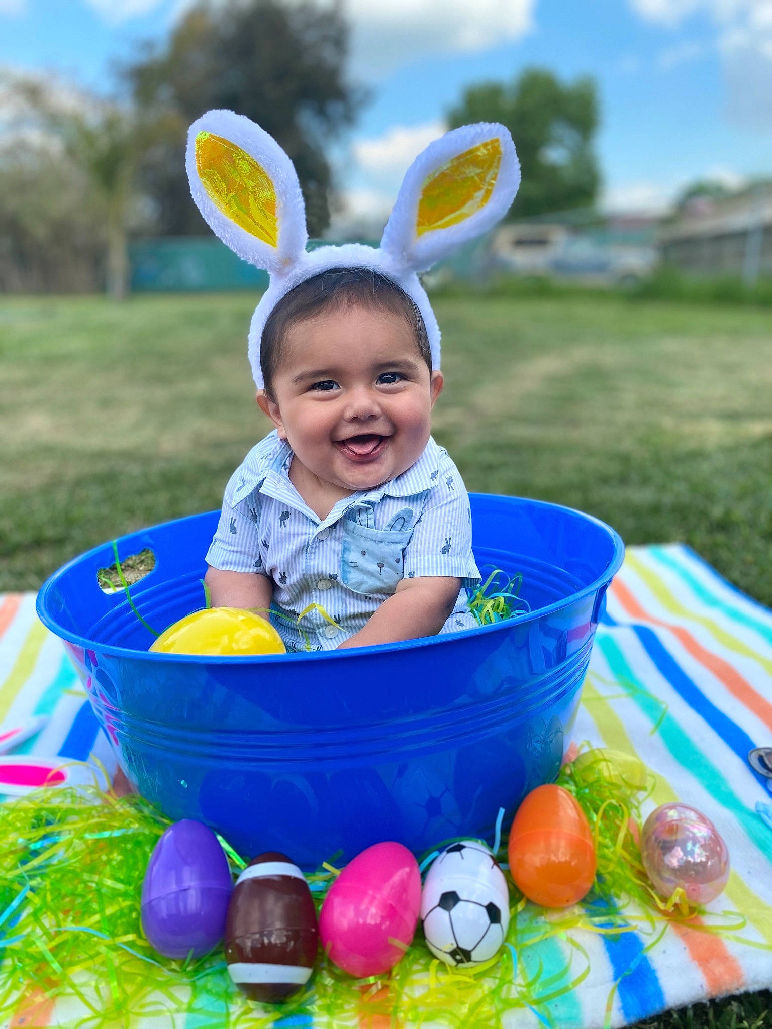 Maiya is registered to the contest to win money with this photo: child, ear, easter, easter_bunny, easter_egg, event, grass, happy, holiday, joy, person, play, recreation, toddler