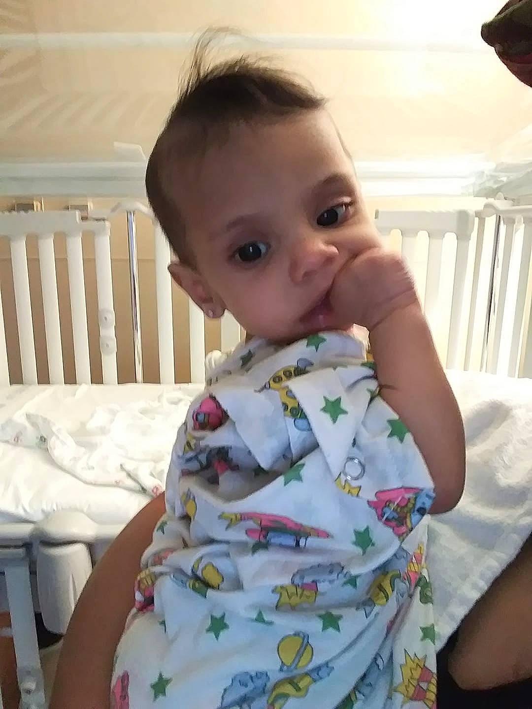 Haylee joined the competition — help win amazing prizes! arm, baby, baby_toddler_clothing, cheek, child, face, head, linens, neck, person, shoulder, skin, smile, textile, toddler