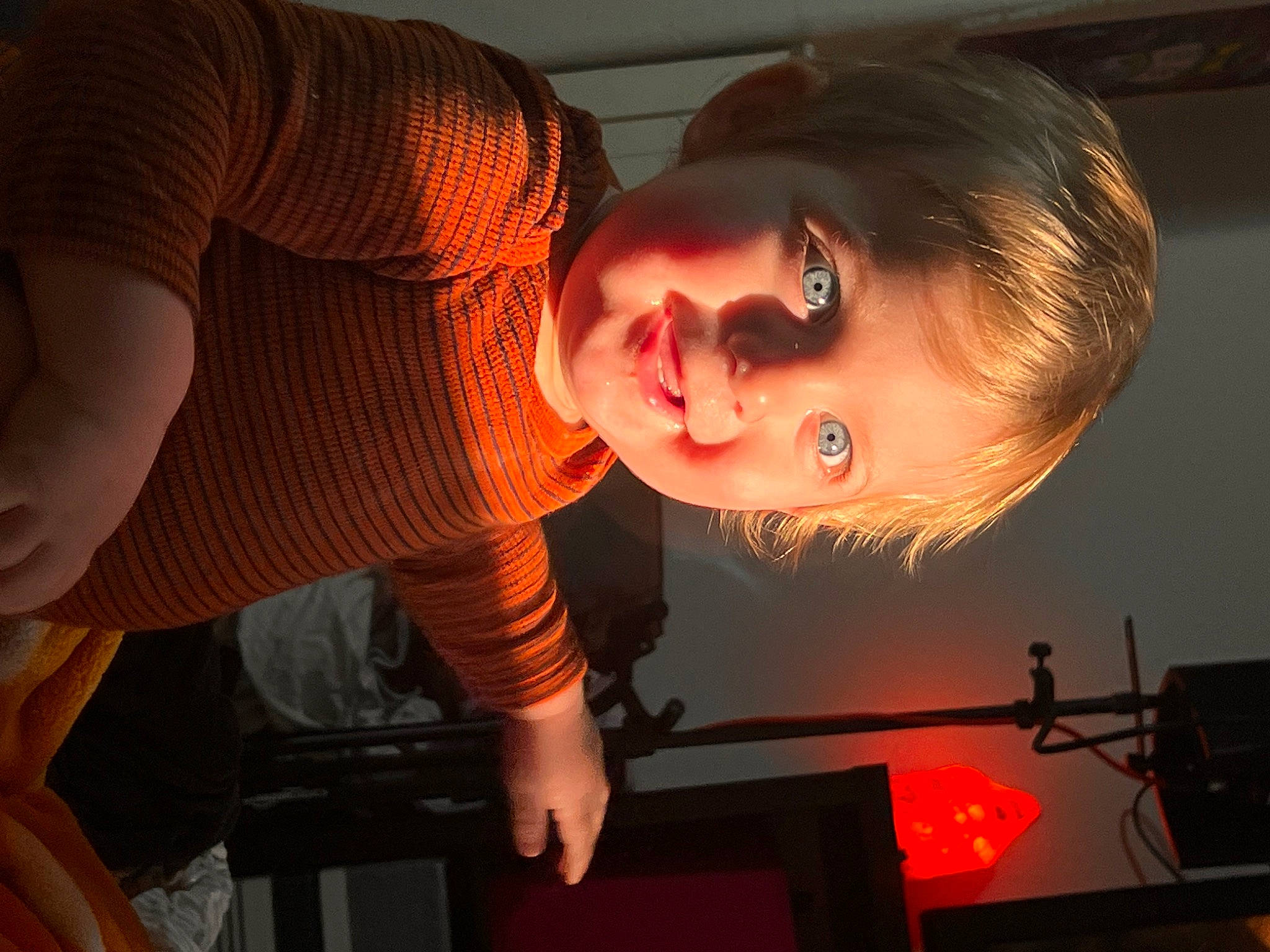 Wesley is registered to the contest to win money with this photo: automotive_lighting, black_hair, brown_hair, child, cool, darkness, eyebrow, eyewear, flash_photography, fun, happy, lip, mouth, orange, person, room, selfie, sunset, tints_and_shades, toddler