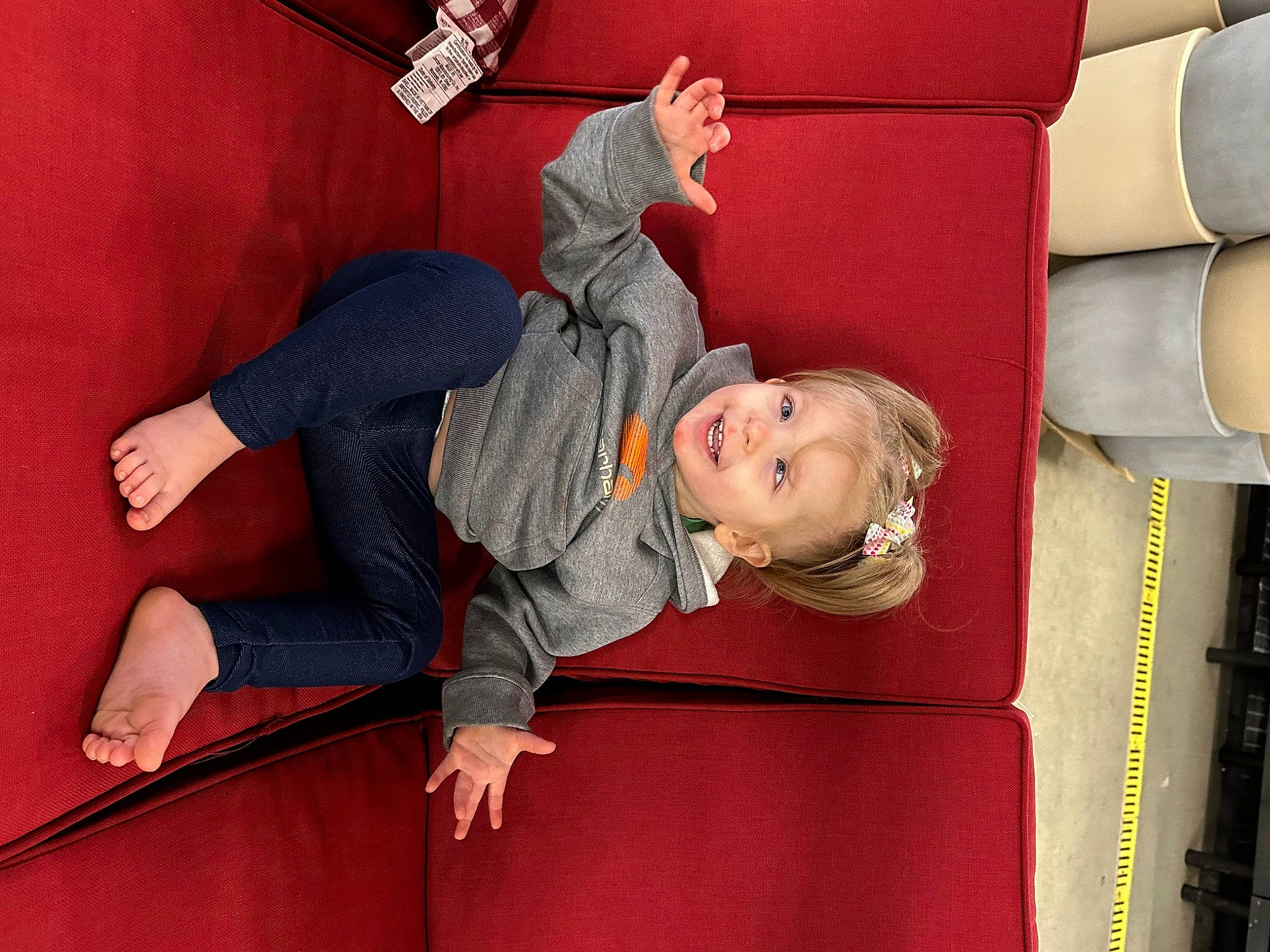 Everly joined the competition — help win amazing prizes! baby, baby_toddler_clothing, child, comfort, flooring, foot, fun, human_leg, joy, knee, leisure, linens, motor_vehicle, person, play, room, sitting, sock, t_shirt, textile