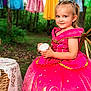child, girl, princess, dress, tiara, tea_party, outdoor, forest, costume, smile, play, young, fantasy, celebration, happy, portrait, nature, table, cup, imagination