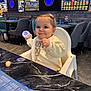 Lyanna a rejoint le concours — aidez-le/la à gagner de superbes lots ! blue_lights, bottle, chairs, child, clothing, cute, face, floor, hair_clip, happy, high_chair, indoor, menu, modern_interior, person, restaurant, seated, smile, table, toddler