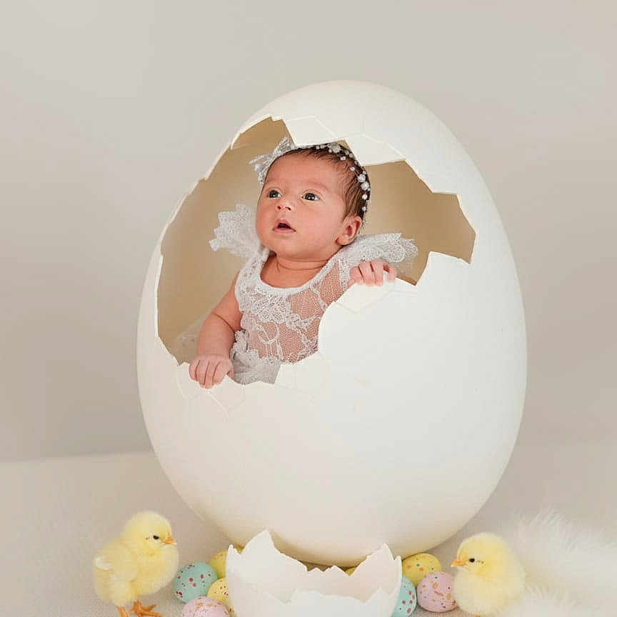 Ada a rejoint le concours — aidez-le/la à gagner de superbes lots ! adorable, baby, celebration, chick, chicks, costume, cute, decorative_eggs, egg, eggshell, fluffy, infant, lace, newborn, pastel_colors, portrait, props, spring, studio, yellow
