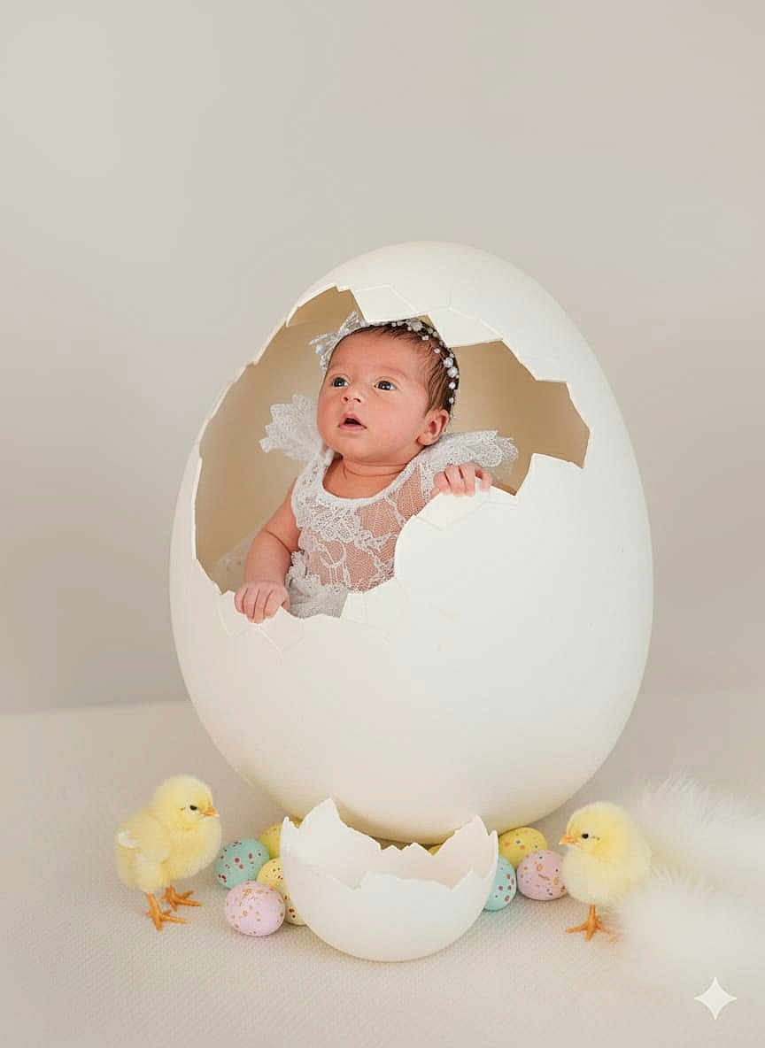 Ada a rejoint le concours — aidez-le/la à gagner de superbes lots ! baby, egg, eggshell, chick, chicks, lace, newborn, cute, pastel_colors, decorative_eggs, fluffy, yellow, portrait, studio, adorable, costume, infant, props, spring, celebration