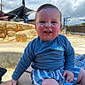 Kai joined the competition — help win amazing prizes! blue_shirt, casual_clothing, cheeks, child, cloudy_sky, cute, daylight, fun, happy, outdoor, person, picnic_table, playground, short_hair, sitting, smile, striped_shorts, summer, toddler, water_bottle
