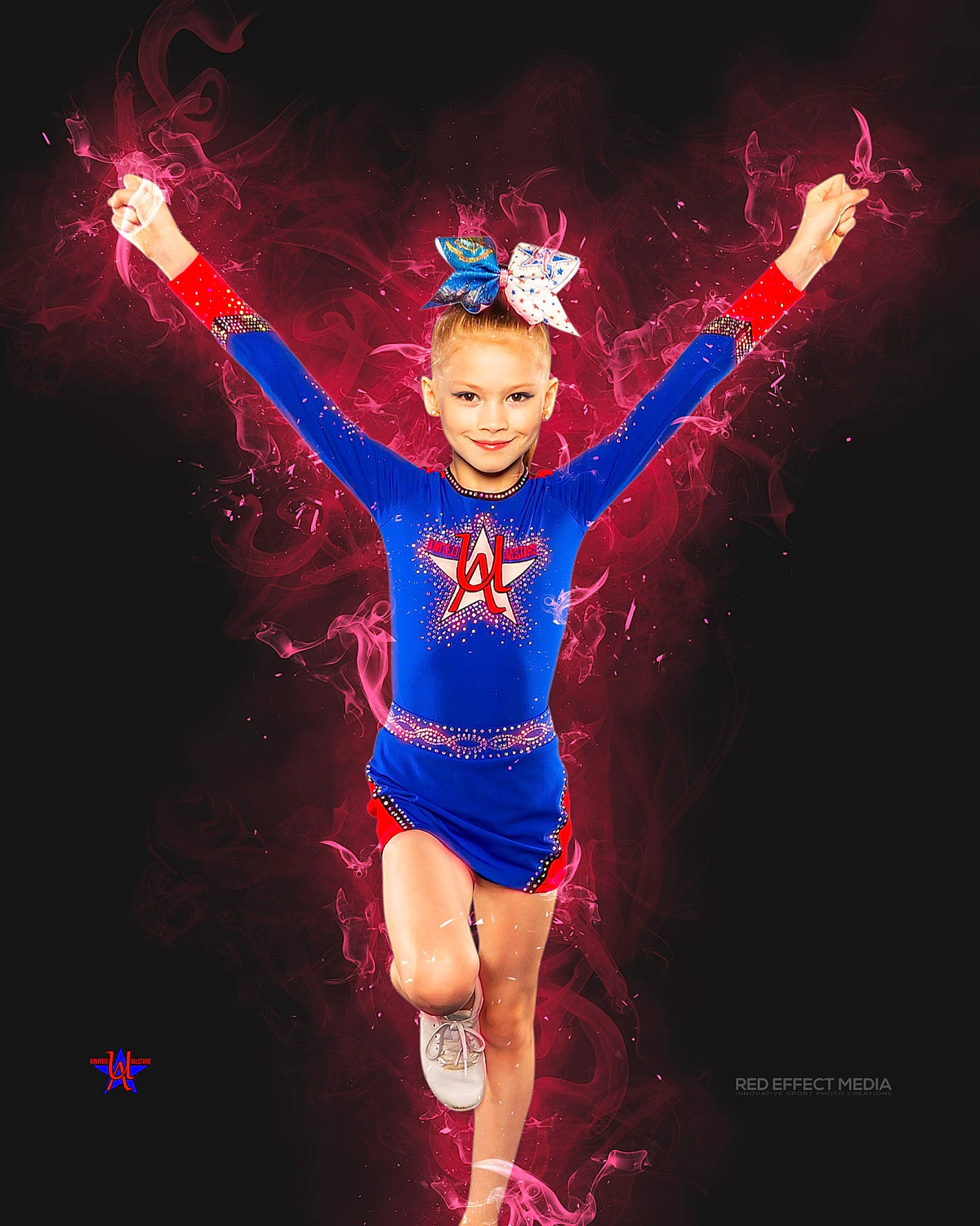 Emmalyn is registered to the contest to win money with this photo: arm, art, artist, choreography, darkness, electric_blue, entertainment, event, flash_photography, gesture, happy, human_body, human_leg, joy, leotard, light, lighting, performing_arts, person, red