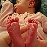 newborn, baby, feet, hand, sleeping, blanket, pink_clothing, infant, skin, closeup, cute, peaceful, human, portrait, soft, toddler, resting, baby_clothes, sleep, newborn_baby