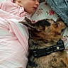 Josephine is registered to the contest to win money with this photo: baby, newborn, sleeping, dog, pet, blanket, bed, floral, pink, cozy, animal, fur, collar, resting, cute, peaceful, indoor, child, person, soft
