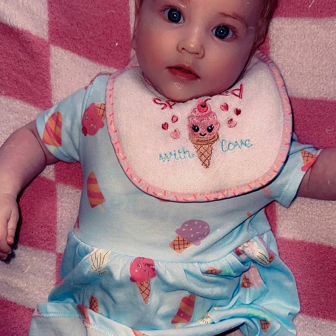 Anayah joined the competition — help win amazing prizes! applique, baby, bib, blanket, clothing, cushion, diaper, doll, dress, face, head, homedecor, newborn, pattern, person, photography, portrait, quilt, sitting, toy