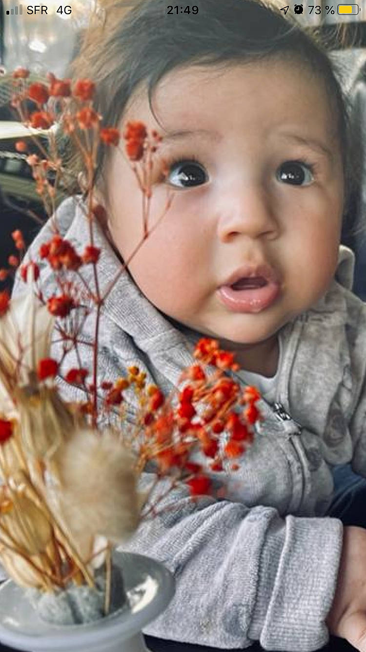 Isaac participe au concours pour gagner de l'argent avec cette photo : baby_toddler_clothing, chin, clothing, dress, eye, face, facial_expression, hairstyle, head, human, lip, mouth, nose, organ, outerwear, person, photograph, plant, product, skin