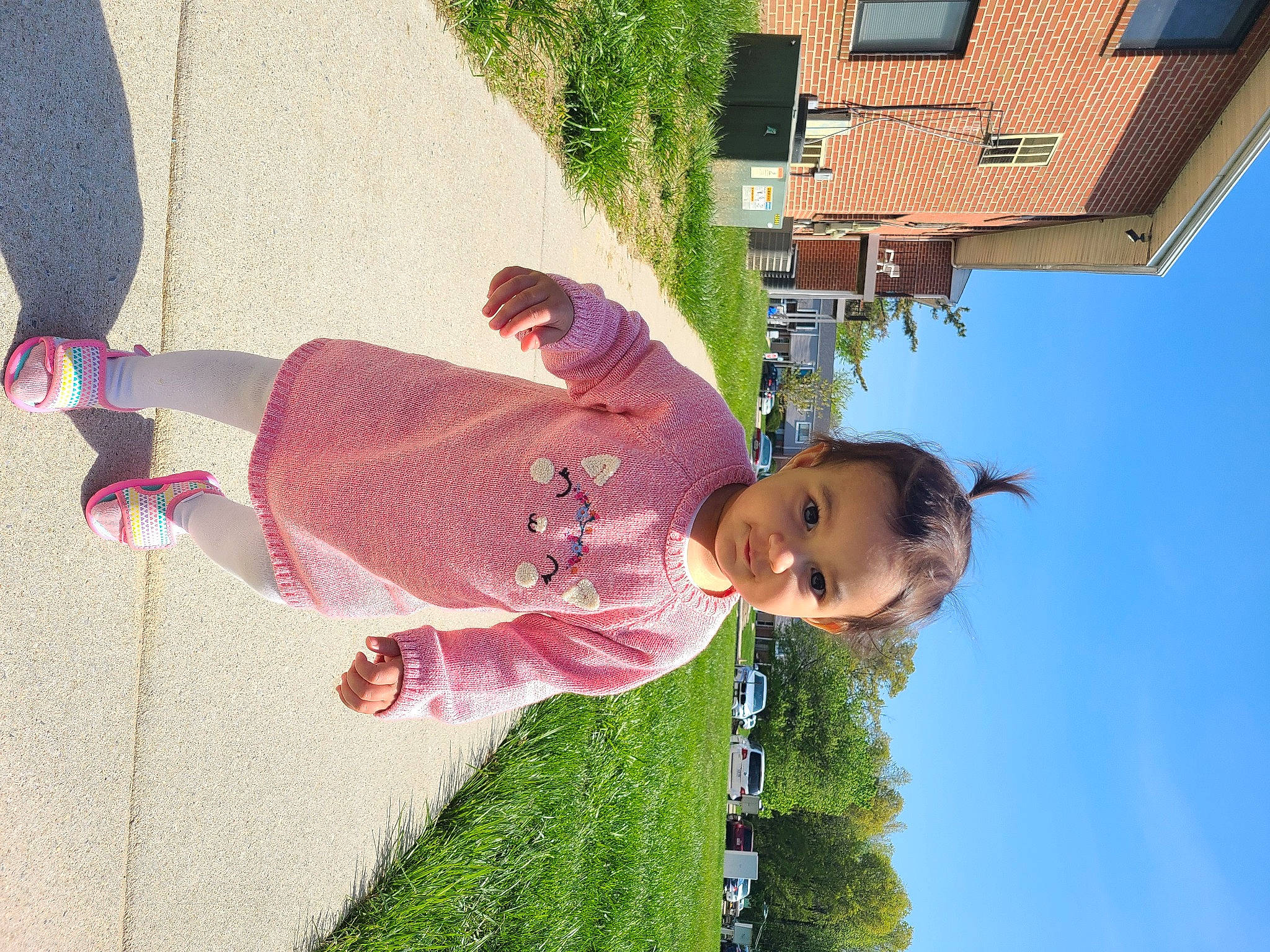 Salma is registered to the contest to win money with this photo: beauty, building, fun, grass, green, happy, house, leaf, leisure, line, people_in_nature, person, plant, recreation, sky, snapshot, spring, summer, toddler, tree