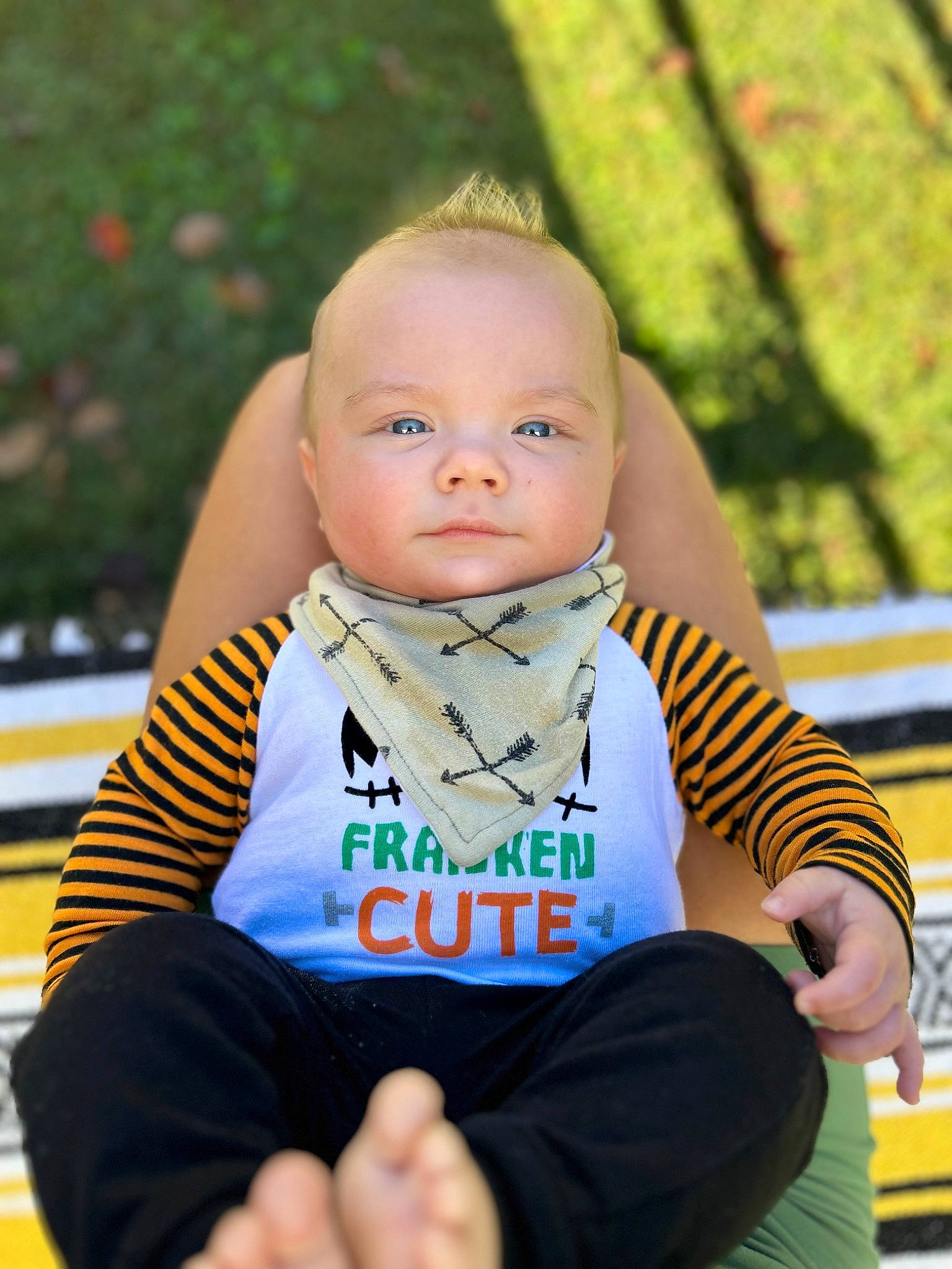 Gage joined the competition — help win amazing prizes! baby, baby_toddler_clothing, cheek, facial_expression, finger, fun, gesture, grass, hand, happy, human, leisure, people, people_in_nature, person, skin, sleeve, standing, swing, thumb