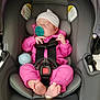 Sawyer is registered to the contest to win money with this photo: baby, infant, car_seat, pacifier, pink_clothing, sleeping, hat, child, seatbelt, foot, toe, safety_harness, indoor, cute, newborn, resting, headwear, person, child_seat, relaxing