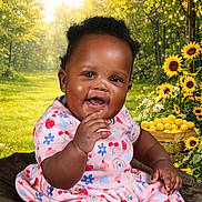 Chanelle joined the competition — help win amazing prizes! baby, bunting_flags, child, colorful, cute, dress, flowers, garden, grass, greenery, happy, lemons, nature, outdoor, playful, portrait, sitting, smiling, sunflowers, sunlight
