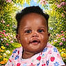 Chanelle is registered to the contest to win money with this photo: baby, background, bright, butterflies, child, colorful_clothing, cute, flowers, garden, greenery, happy, infant, nature, outdoor, pink_flowers, playful, portrait, smiling, sunlight, yellow_flowers