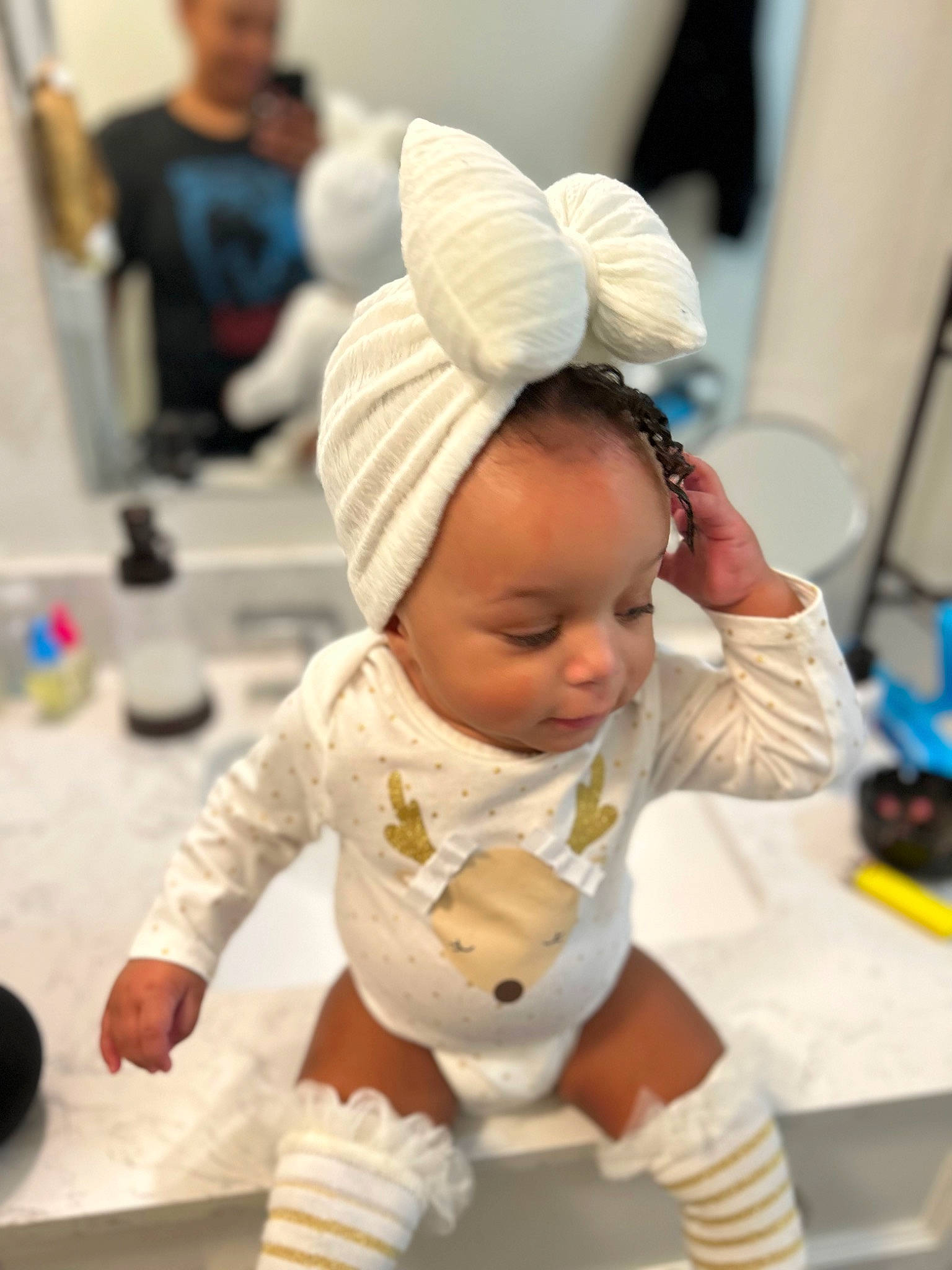 Ezekiah joined the competition — help win amazing prizes! baby, baby_toddler_clothing, beanie, cap, cheek, child, fashion_accessory, flooring, fun, happy, headgear, headwear, person, play, room, sitting, sleeve, toddler
