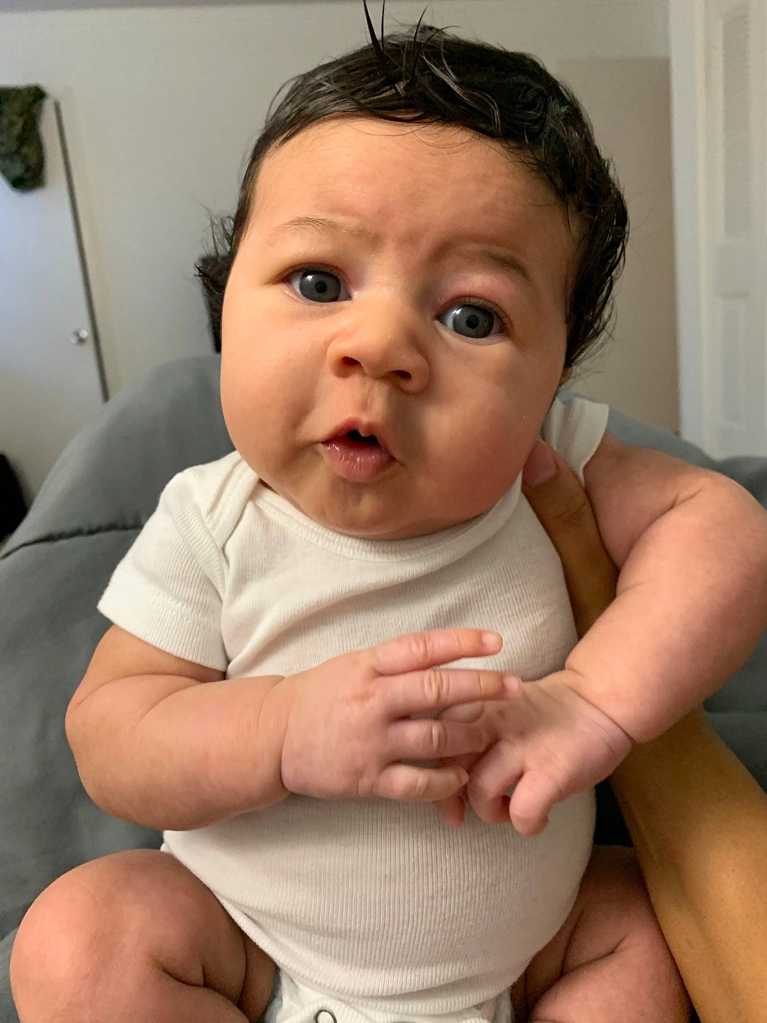 Harrison is registered to the contest to win money with this photo: abdomen, arm, baby, cheek, child, chin, face, head, lip, mouth, muscle, neck, nose, person, skin, toddler