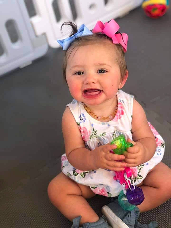 Charleigh joined the competition — help win amazing prizes! baby, baby_toddler_clothing, cheek, child, eyelash, facial_expression, fashion_accessory, finger, fun, happy, iris, jewellery, lip, magenta, nail, necklace, person, pink, skin, smile