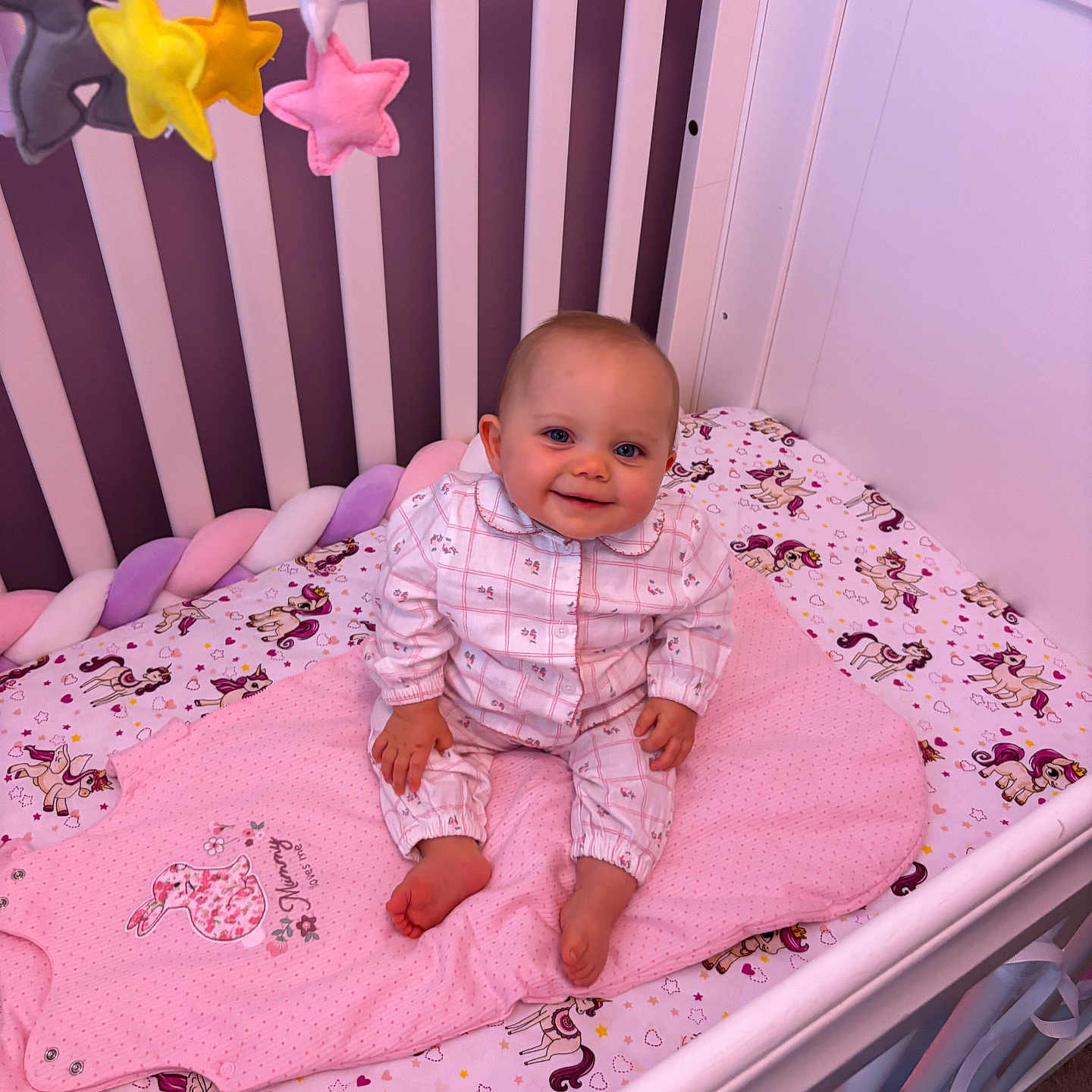 Raven-Athena joined the competition — help win amazing prizes! baby, bed, bedding, child, crib, cute, decor, happy, infant, nursery, pajamas, pink, plush, room, sleepwear, smile, stuffed_animal, toddler, toy, unicorn