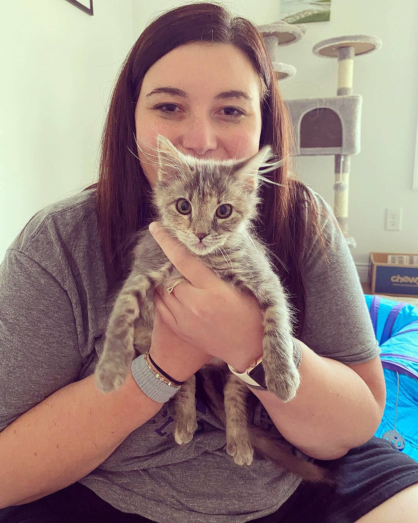 Meredith is registered to the contest to win money with this photo: beard, blond, carnivore, cat, comfort, ear, facial_hair, fawn, felidae, gesture, glasses, happy, human_leg, moustache, nail, neck, plant, small_to_medium_sized_cats, thigh, whiskers