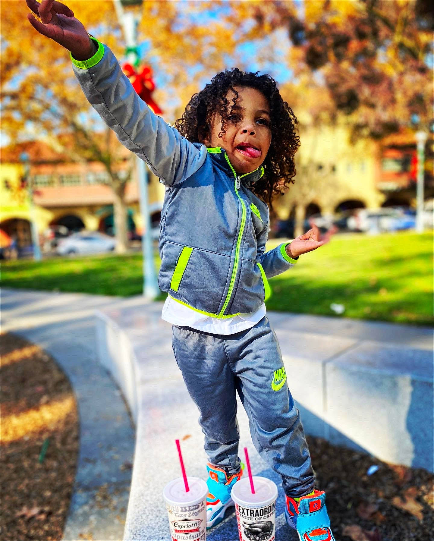 Dominick joined the competition — help win amazing prizes! asphalt, denim, electric_blue, fun, grass, happy, jeans, leisure, orange, people_in_nature, person, plant, recreation, road, street, t_shirt, toddler, travel, tree, woody_plant