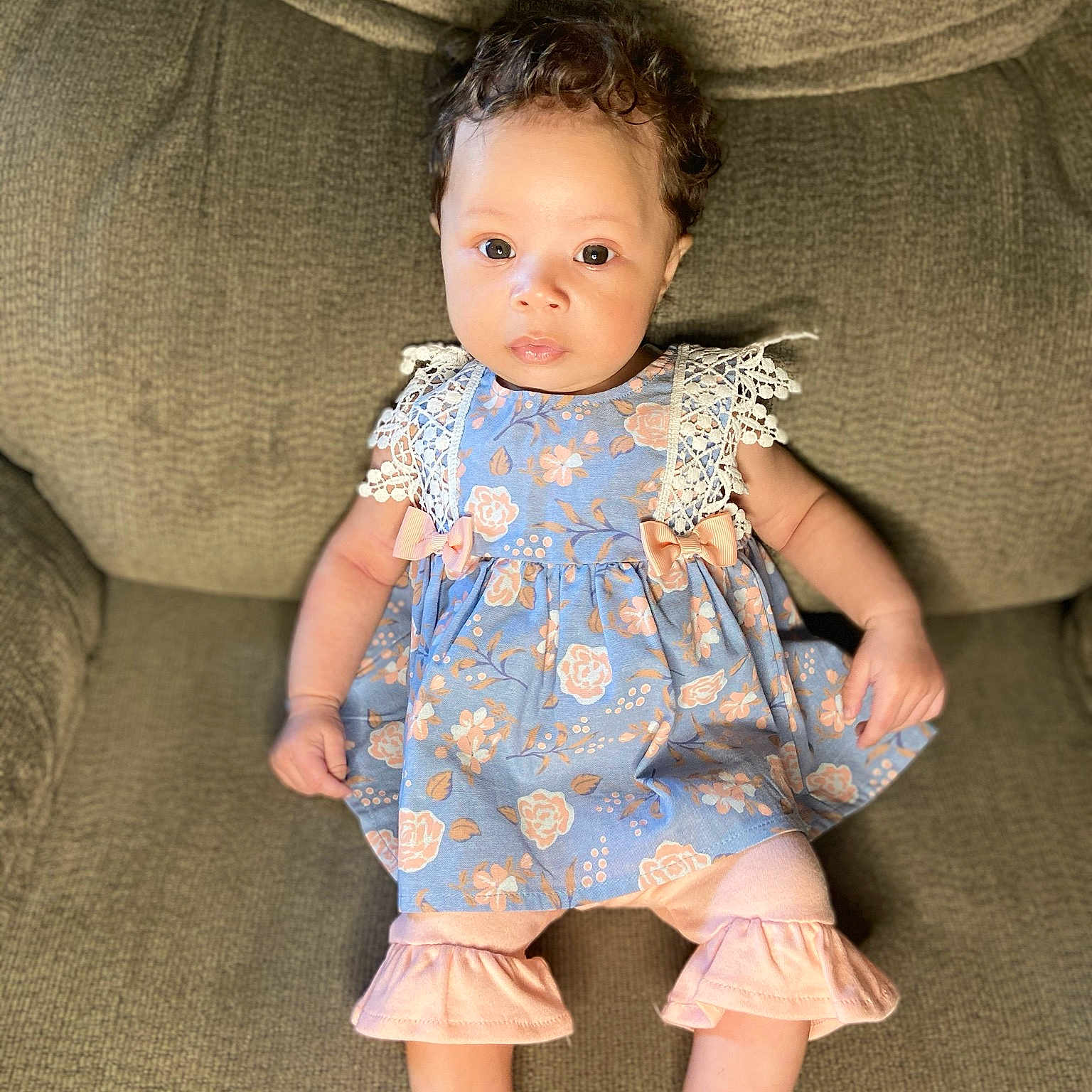 Ashlynn joined the competition — help win amazing prizes! baby, brown_hair, cheek, child, child_model, dress, face, family, head, iris, pattern, sitting, skin, smile, toddler