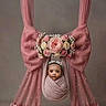 baby, infant, swaddle, pink, bow, flowers, headband, portrait, studio, cute, child, face, flower_arrangement, fabric, decor, soft, adorable, newborn, pink_flowers, suspended