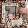 Kaisley joined the competition — help win amazing prizes! baby, sleeping, pink, crown, miniature_bed, lace, flowers, decor, vintage, soft, pastel_colors, tutu, headband, props, portrait, newborn, cute, indoor, studio, cozy