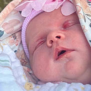 Octavia joined the competition — help win amazing prizes! baby, sleeping, blanket, headband, flower, pink, face, closeup, soft, newborn, child, peaceful, wrapped, cute, infant, cozy, portrait, skin, rest, nap