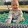 baby, child, swing, outdoor, smiling, happy, net, rope, clothing, socks, grass, tree, playground, cute, person, infant, sweater, fun, park, nature
