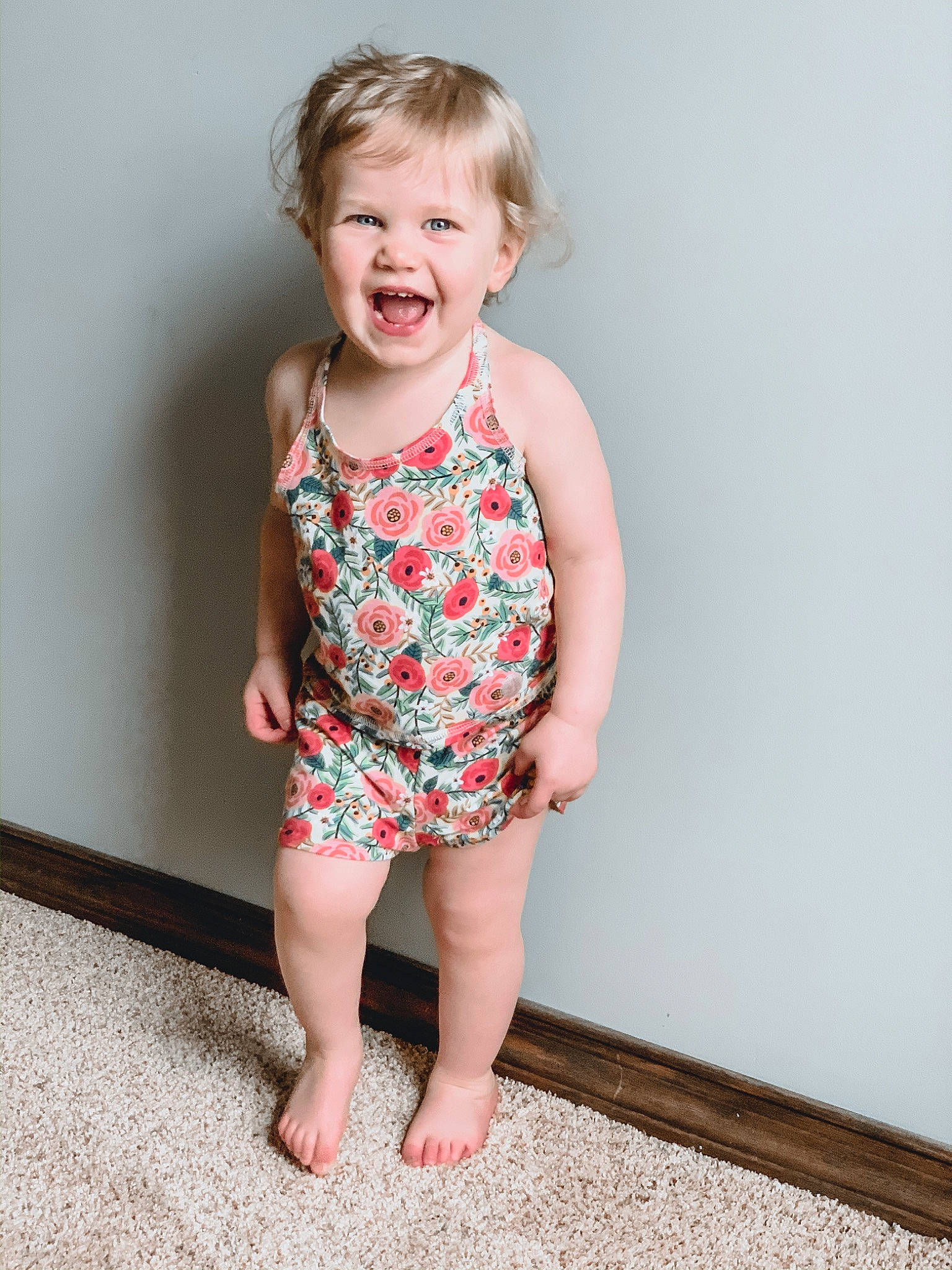 Hartley joined the competition — help win amazing prizes! baby, baby_toddler_clothing, barefoot, child, child_model, dress, leg, pattern, person, photography, shorts, sitting, sleeve, smile, standing, toddler