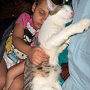 Milo joined the competition — help win amazing prizes! affection, bed, bedroom, cat, child, cuddling, family, flash_photography, indoors, kitten, pajamas, peaceful, pet, pillow, portrait, relaxed, sleeping, stretching, tabby, white_cat