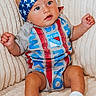 Luca is registered to the contest to win money with this photo: baby, infant, child, headband, stars, new_york_rangers, sportswear, sock, sitting, blanket, cozy, cute, portrait, blue_eyes, expression, clothing, comfortable, indoors, soft, texture