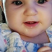 Luna Rae joined the competition — help win amazing prizes! baby, close_up, face, child, infant, smile, eyes, skin, clothing, patterned_outfit, hand, cute, portrait, young, adorable, soft_lighting, expression, baby_girl, baby_boy, indoor