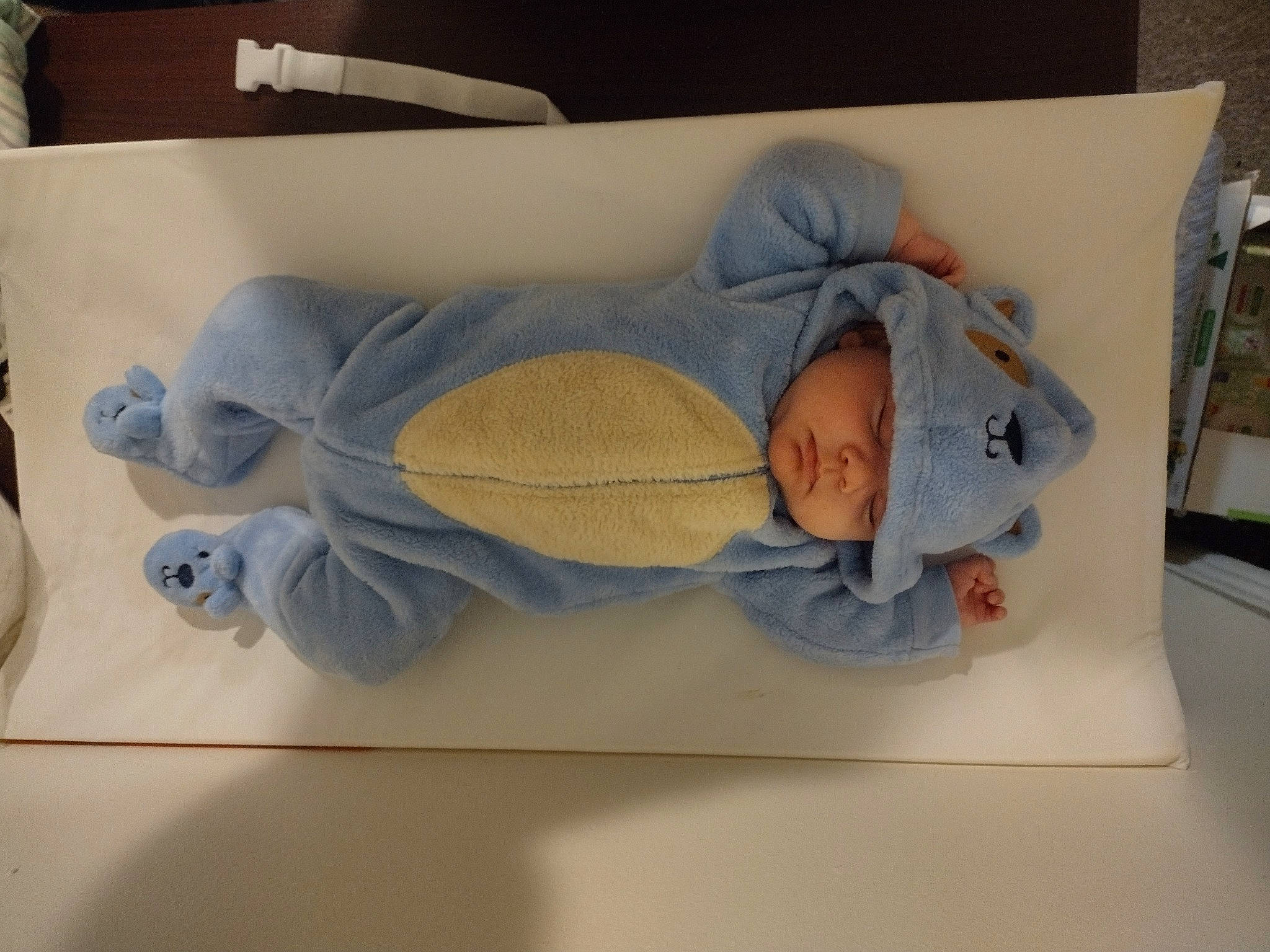 Griffin is registered to the contest to win money with this photo: art, baby, baby_sleeping, bed, bedding, bedtime, child, comfort, event, hat, headwear, linens, nap, person, room, service, sleep