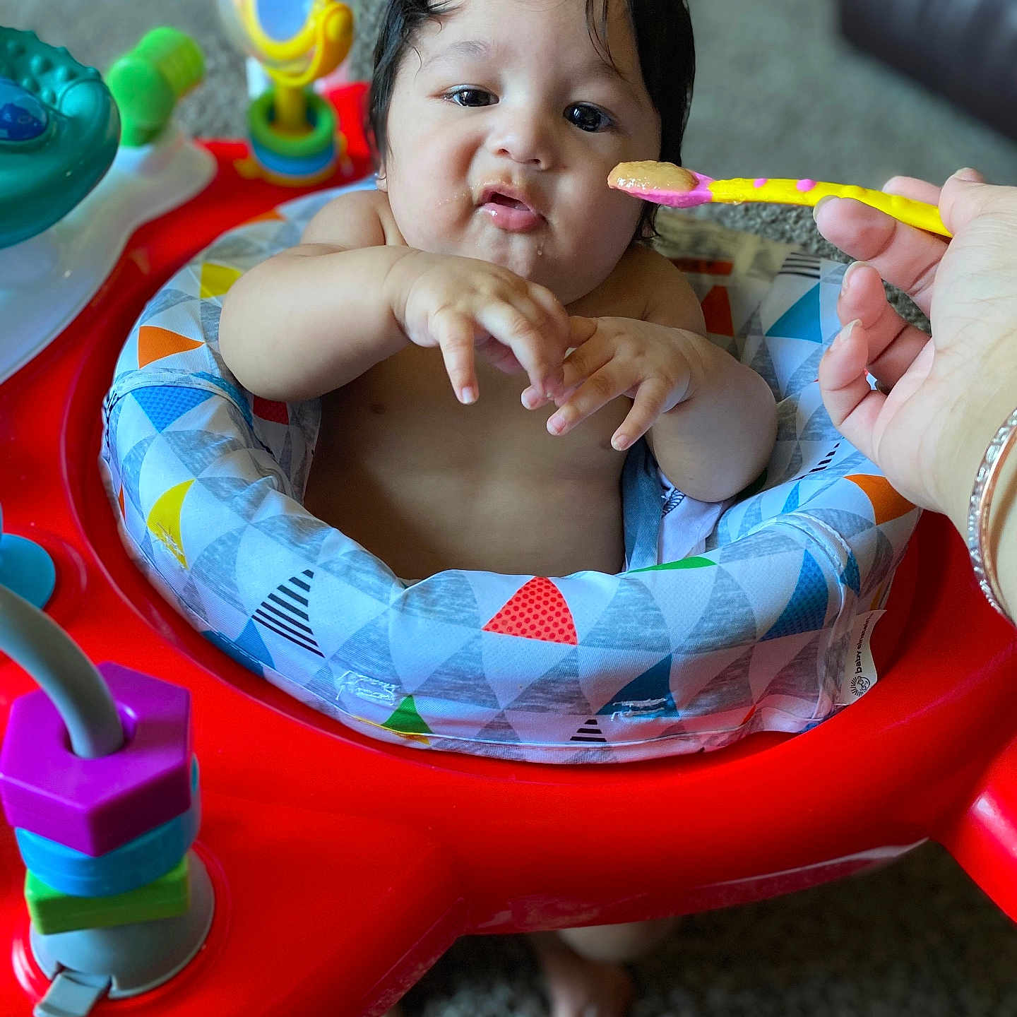 Deniro joined the competition — help win amazing prizes! baby, bodypart, brush, couch, cream, cutlery, dessert, device, face, finger, food, hand, head, icing, person, photography, portrait, spoon, tool, toothbrush
