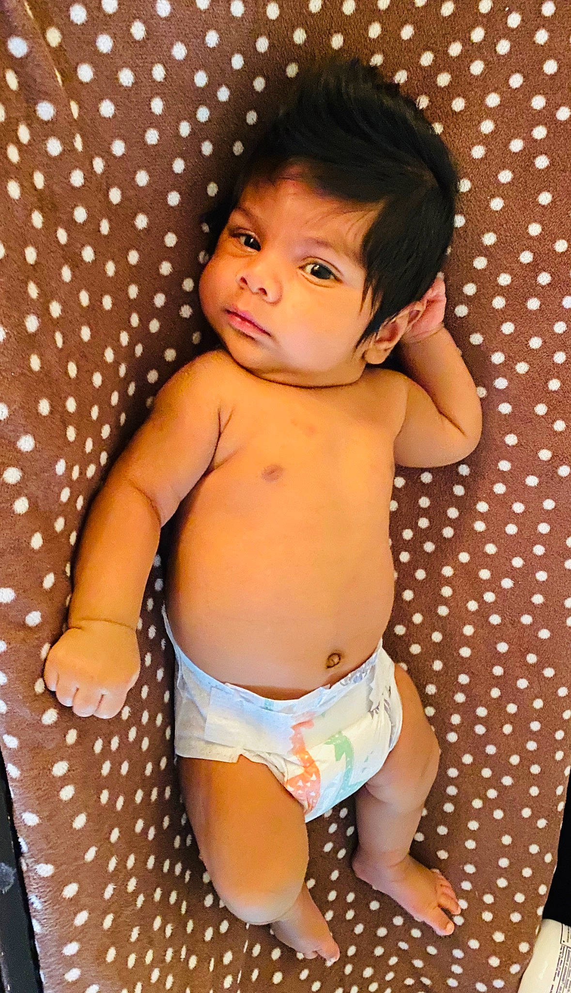 Dion is registered to the contest to win money with this photo: abdomen, baby, baby_toddler_clothing, child, design, diaper, pattern, person, polka_dot, skin, stomach, toddler