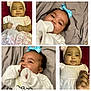 Lailani Anaisa is registered to the contest to win money with this photo: baby, infant, child, portrait, smile, headband, bow, dress, white_clothing, pink_clothing, cute, happy, hand, lying_down, collage, fabric, indoor, person, closeup, skin