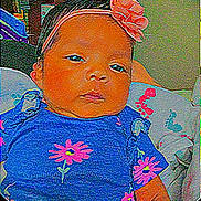 Danessica is registered to the contest to win money with this photo: baby, child, headband, flower, blue_dress, floral_pattern, face, portrait, indoor, furniture, butterfly_sticker, pink_flower, calm_expression, closeup, person, infant, cute, wearing, young_child, decorative