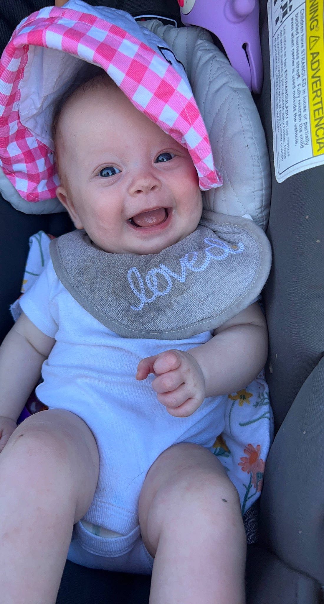 Raelynn is registered to the contest to win money with this photo: baby, baby_toddler_clothing, cap, cheek, comfort, eye, face, facial_expression, happy, head, headgear, lip, mouth, person, pink, product, skin, sleeve, smile, textile