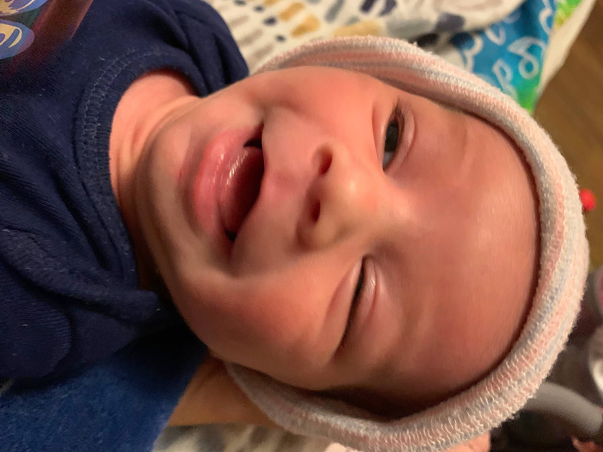 Emerson is registered to the contest to win money with this photo: baby, bedtime, cheek, child, chin, comfort, eye, eyebrow, eyelash, fun, happy, hat, headgear, iris, lip, mouth, nose, person, skin, smile
