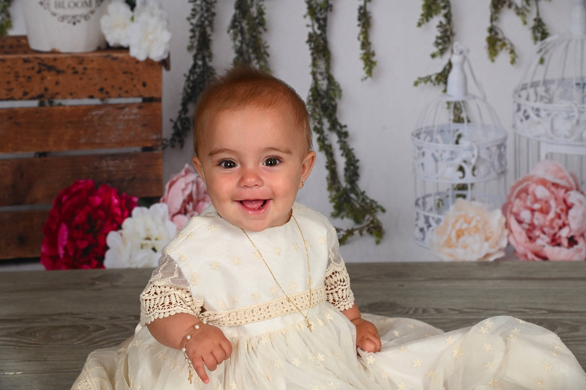 Rhapsody is registered to the contest to win money with this photo: baby, baby_toddler_clothing, beauty, cheek, child, dress, event, facial_expression, flooring, fun, hairstyle, happy, joy, people, person, pink, sitting, smile, textile, toddler