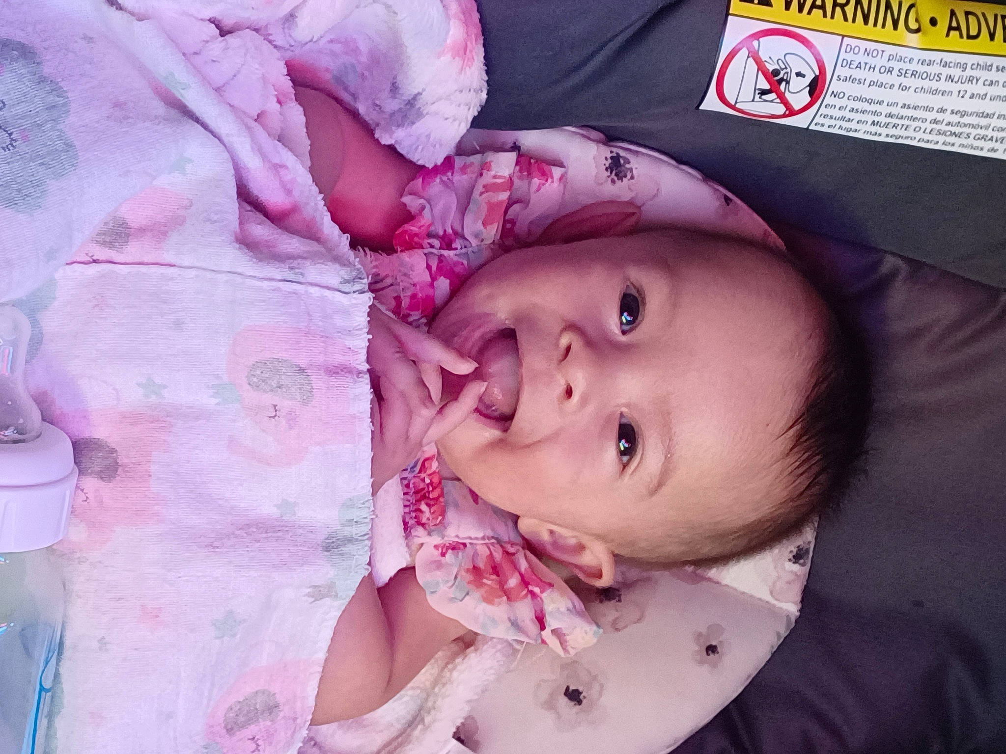 Mylah is registered to the contest to win money with this photo: baby, baby_toddler_clothing, cheek, chin, eye, eyebrow, eyelash, head, headgear, iris, lip, nose, person, pink, product, purple, skin, sleeve, smile, textile