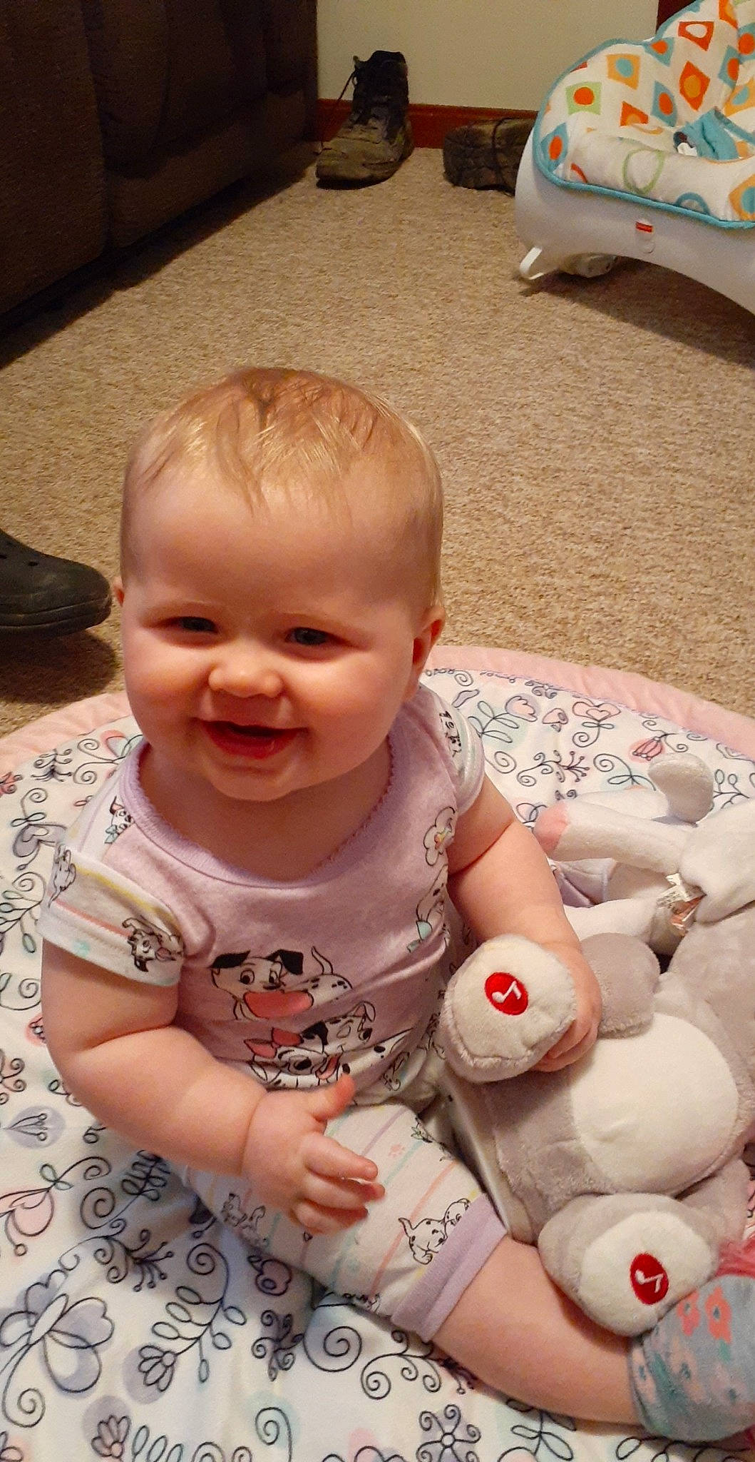 Averie joined the competition — help win amazing prizes! baby, baby_toddler_clothing, carmine, cheek, child, flooring, foot, fun, hand, happy, head, human_body, joy, mouth, nose, person, sitting, skin, smile, thumb