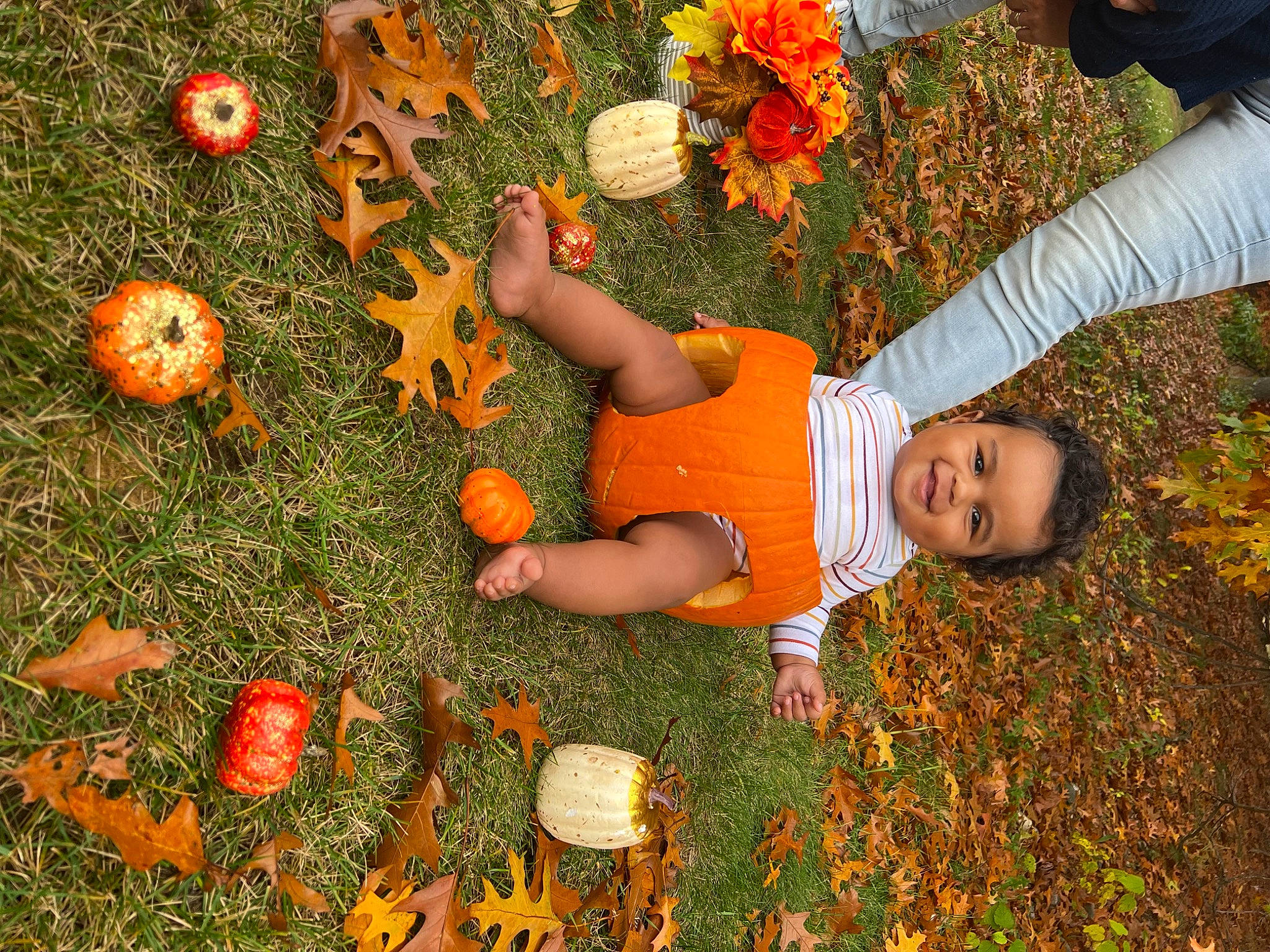 Julian is registered to the contest to win money with this photo: calabaza, child, cucurbita, fun, gourd, grass, green, happy, jeans, joy, lawn, leaf, natural_foods, orange, people_in_nature, person, plant, pumpkin, smile, squash